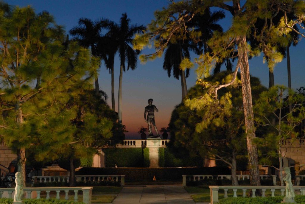 daviesunsetsarasota Central Florida Lifestyle A replica of the Statue of David looms above the beautiful sculpture garden courtyard at The Ringling Museum