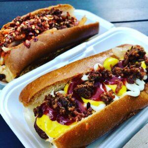 Photo of a dirt dog in honor of Vegas Super Bowl spread.